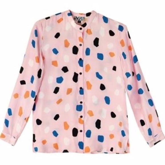 Dusen Dusen Pink Rocks Banded Button Down L/S Top - Picture 2 of 8